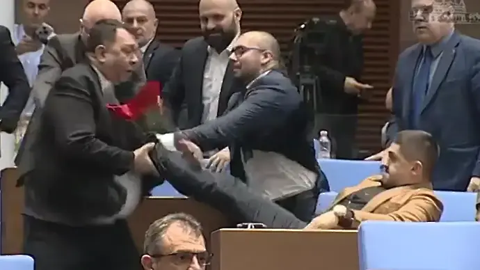 Бивш министър на спорта, минал през ЦСКА, участва в бой в Парламента (ВИДЕО)