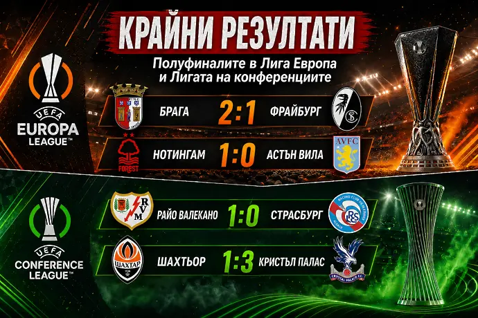 Крайни резултати в полуфиналите в Лига Европа и Лига на конференциите