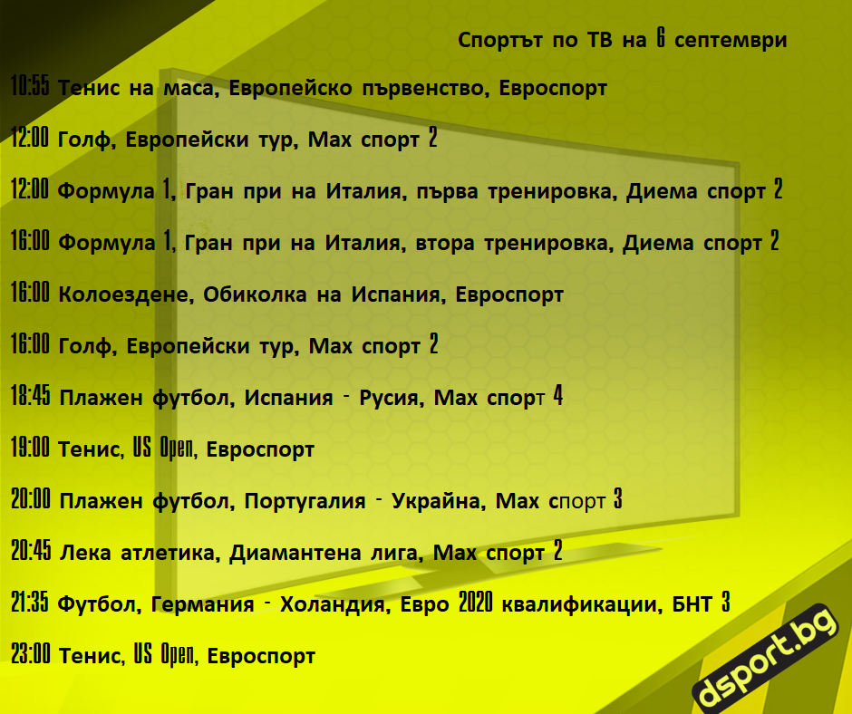 Спортът по ТВ на 6 септември - Спортът по ТВ