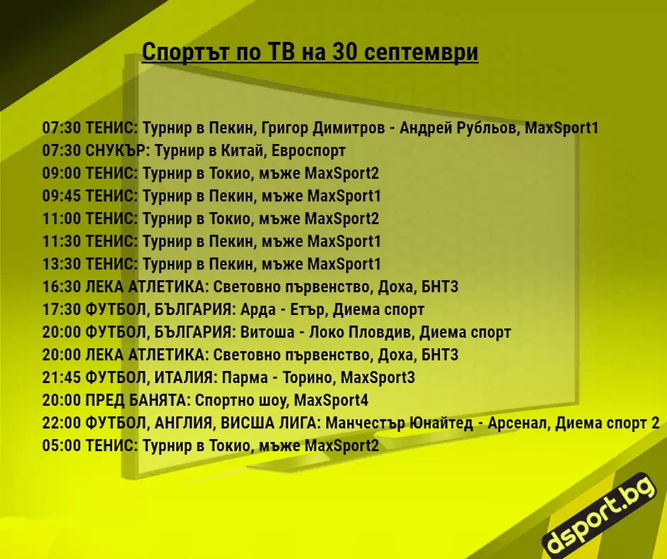 Спортът по ТВ на 30 септември - Спортът по ТВ