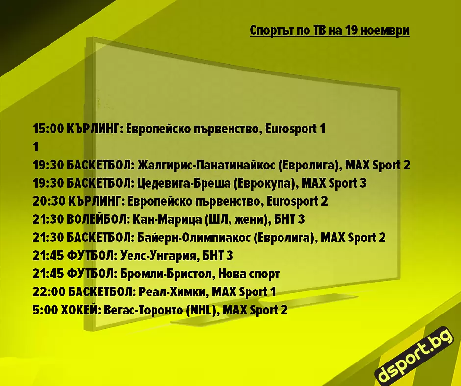 Спортът по ТВ на 19 ноември - Спортът по ТВ