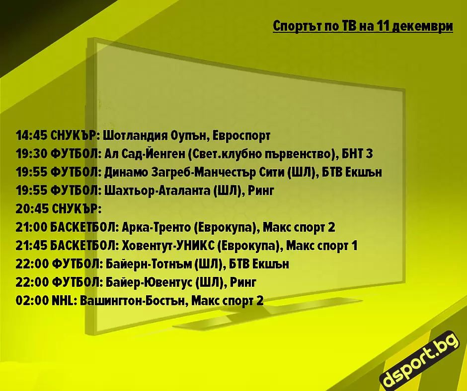 Спортът по ТВ на 11 декември - Спортът по ТВ