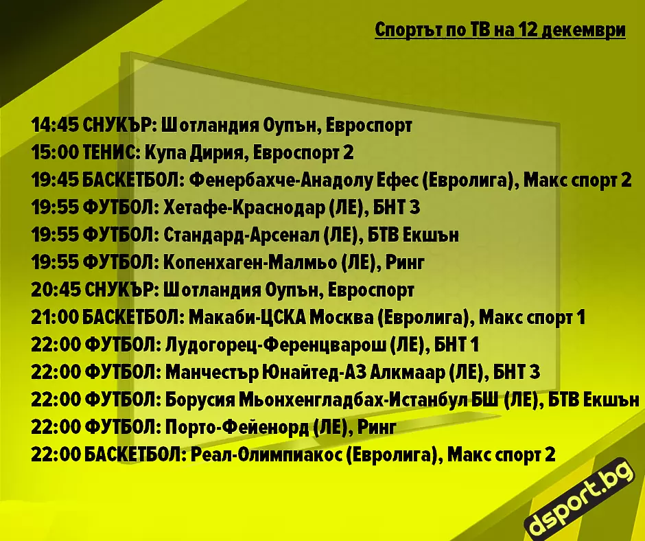 Спортът по ТВ на 12 декември - Спортът по ТВ