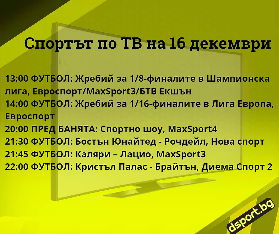 Спортът по ТВ на 16 декември - Спортът по ТВ