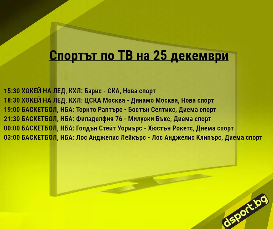 Спортът по ТВ на 25 декември - Спортът по ТВ