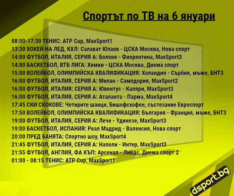 Спортът по ТВ на 6 януари - Спортът по ТВ