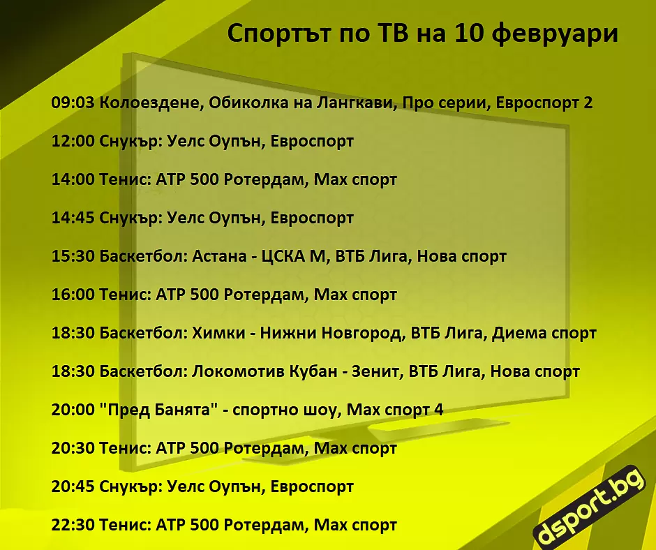 Спортът по ТВ на 10 февруари - Спортът по ТВ