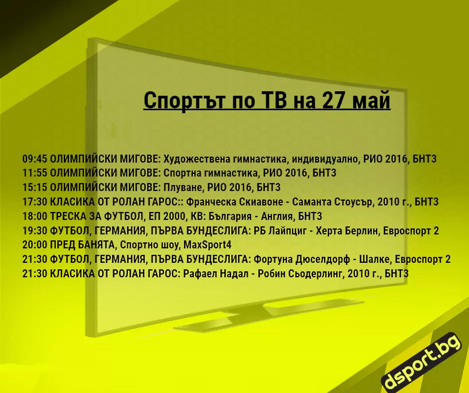 Спортът по ТВ на 27 май - Спортът по ТВ