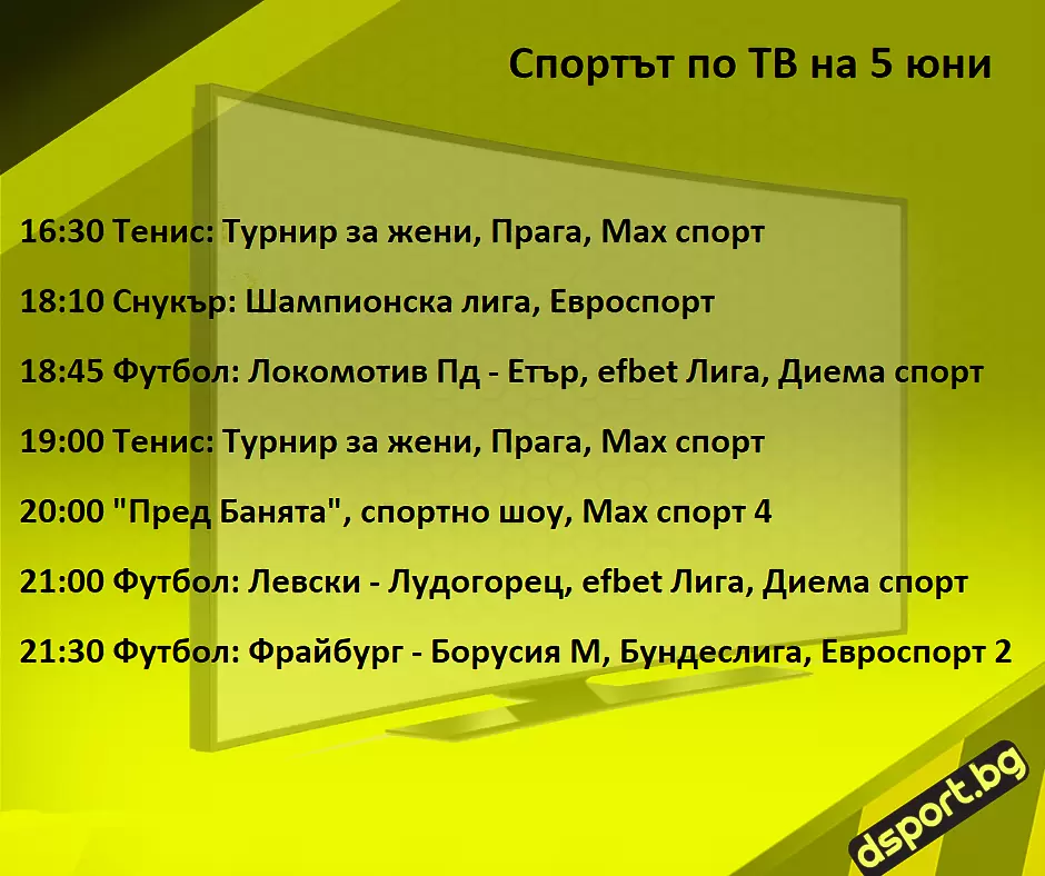 Спортът по ТВ на 5 юни - Спортът по ТВ
