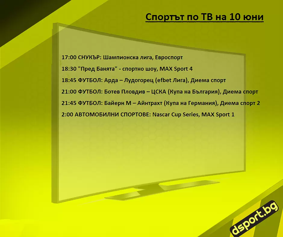 Спортът по ТВ на 10 юни - Спортът по ТВ