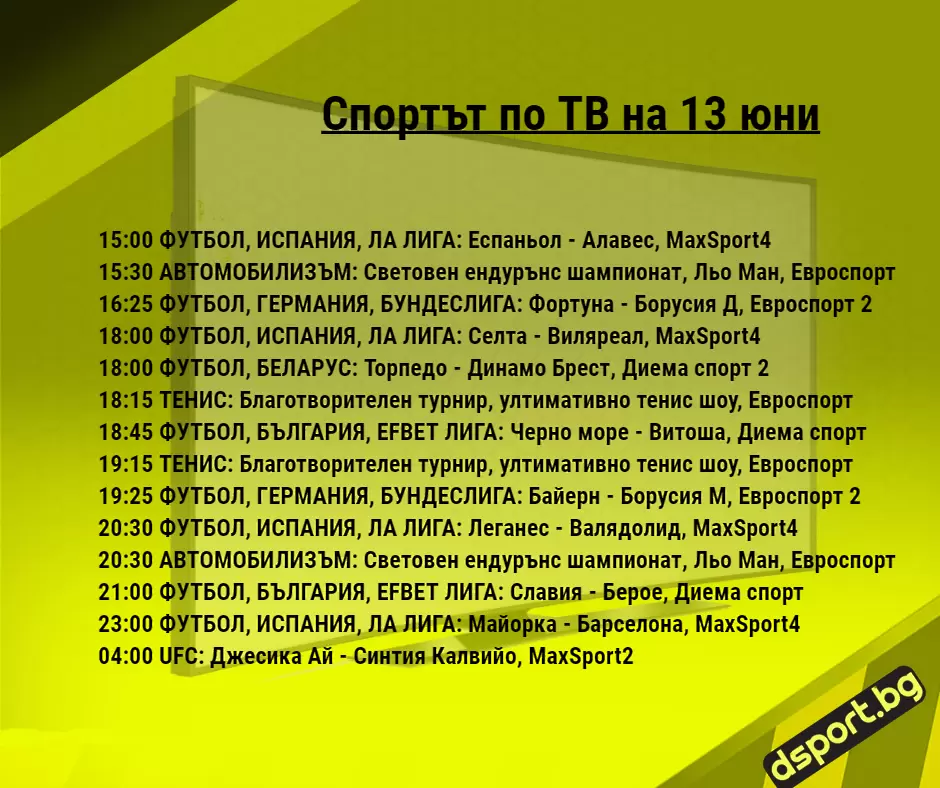 Спортът по ТВ на 13 юни - Спортът по ТВ