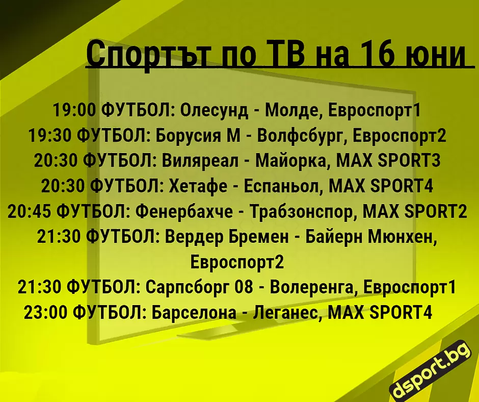 Спортът по ТВ на 16 юни - Спортът по ТВ