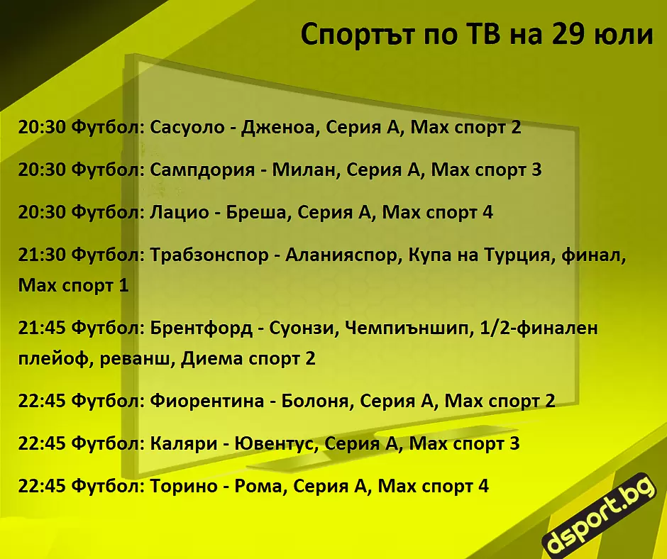 Спортът по ТВ на 29 юли - Спортът по ТВ