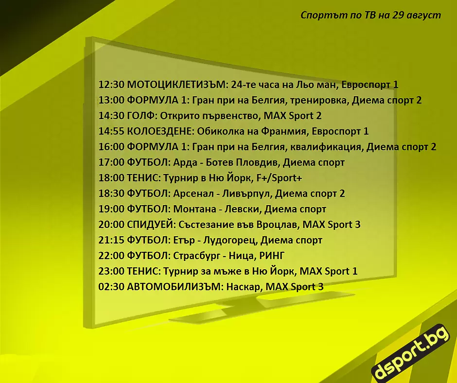 Спортът по ТВ на 29 август - Спортът по ТВ