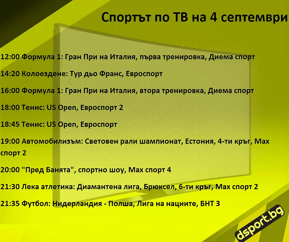 Спортът по ТВ на 4 септември - Спортът по ТВ