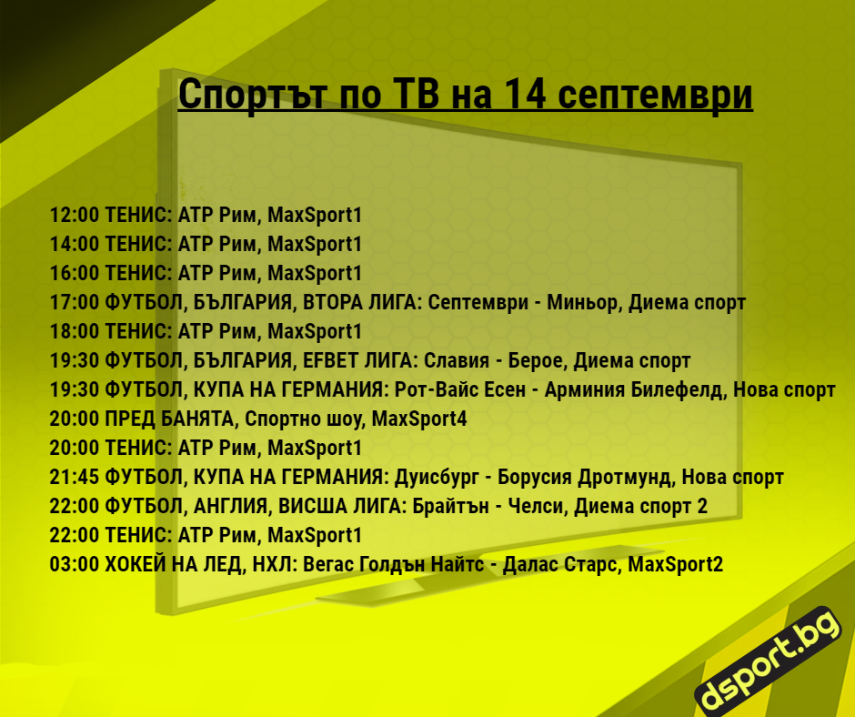 Спортът по ТВ на 14 септември - Спортът по ТВ
