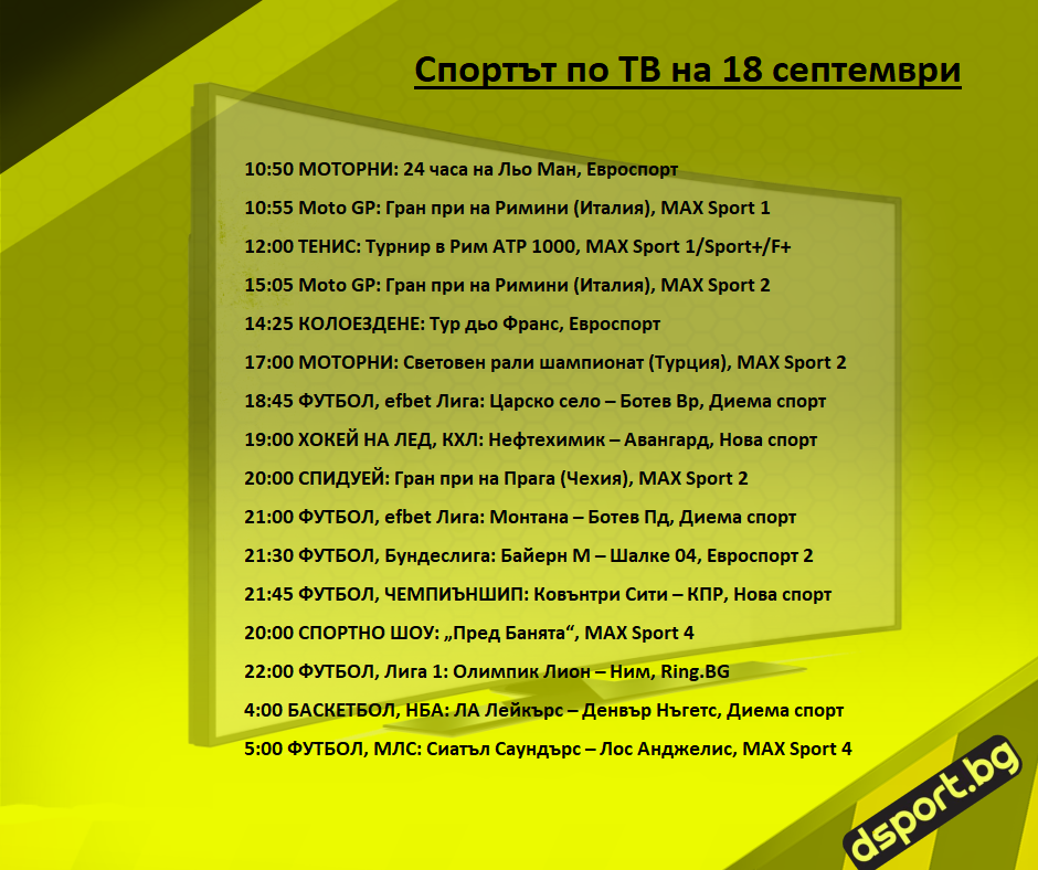 Спортът по ТВ на 18 септември - Спортът по ТВ