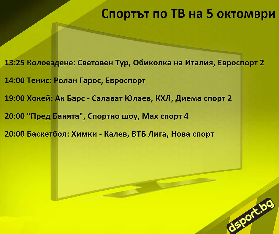 Спортът по ТВ на 5 октомври - Спортът по ТВ