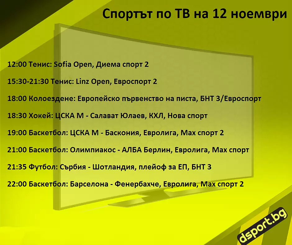 Спортът по ТВ на 12 ноември - Спортът по ТВ
