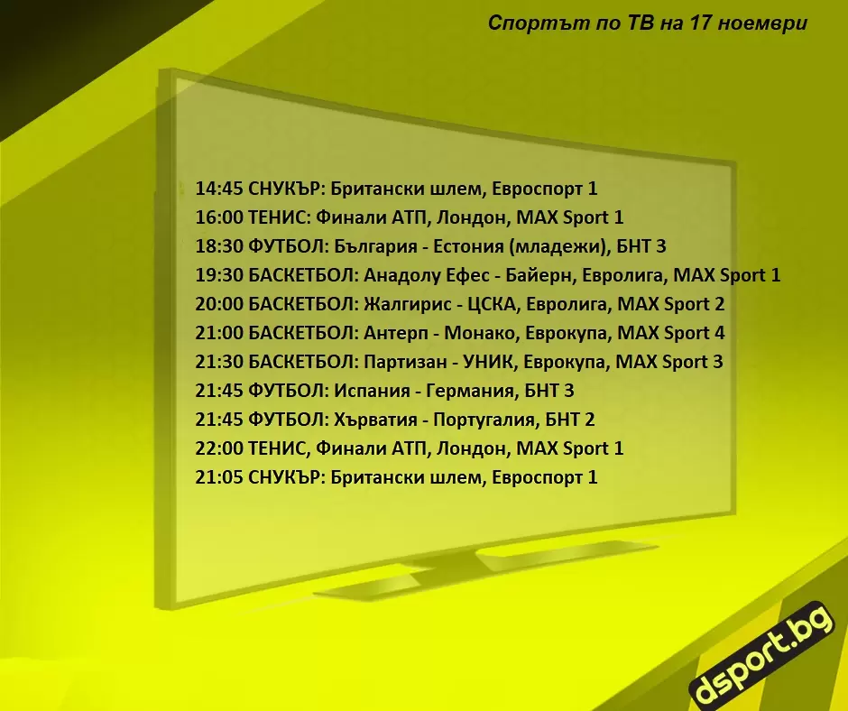 Спортът по ТВ на 17 ноември - Спортът по ТВ