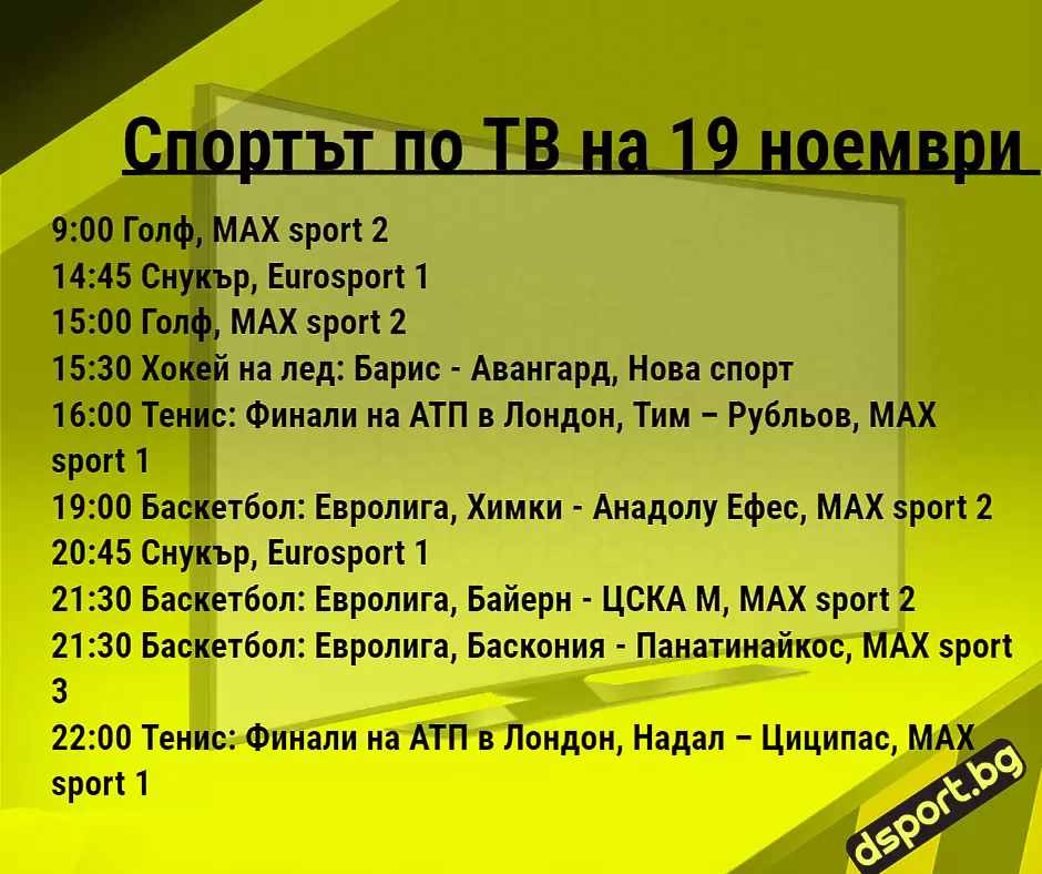 Спортът по ТВ на 19 ноември - Спортът по ТВ