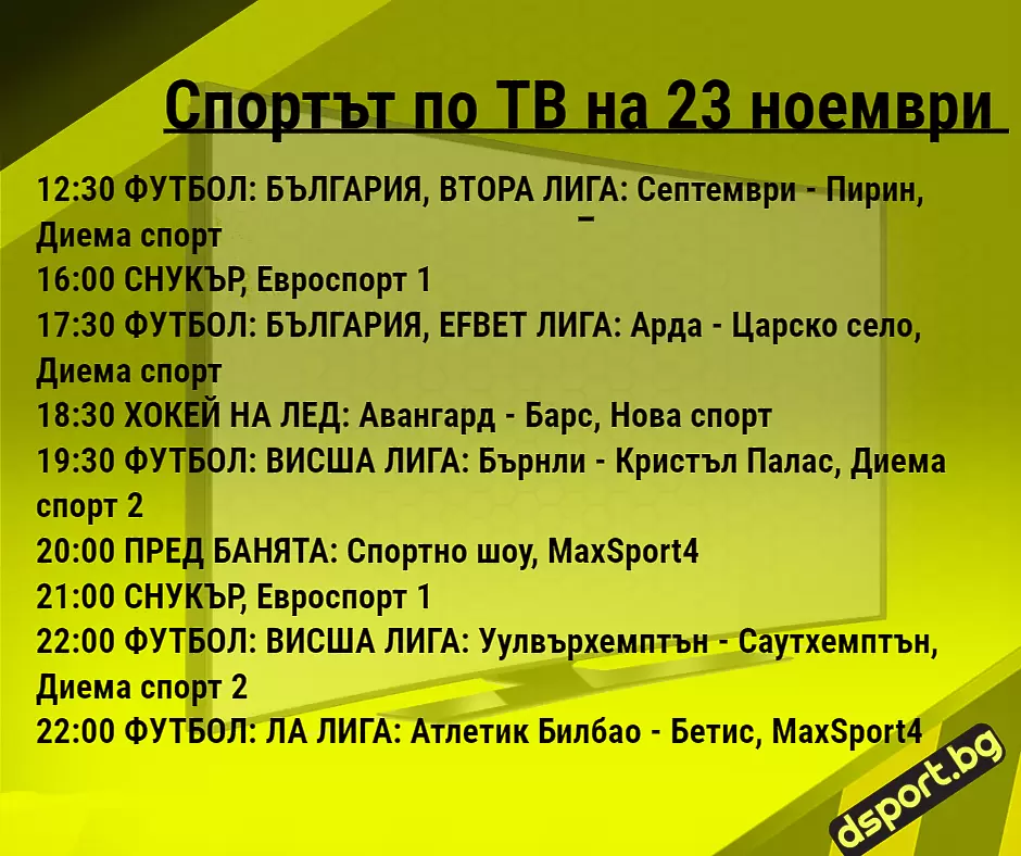 Спортът по ТВ на 23 ноември - Спортът по ТВ