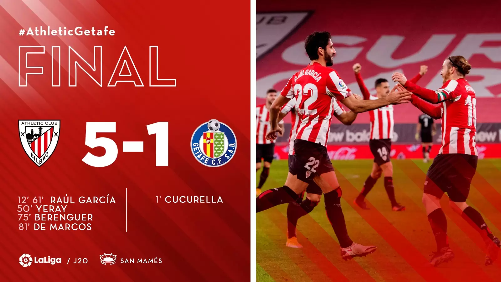 Хетафе вкара в 18-ата секунда, но бе разгромен от Атлетик Билбао