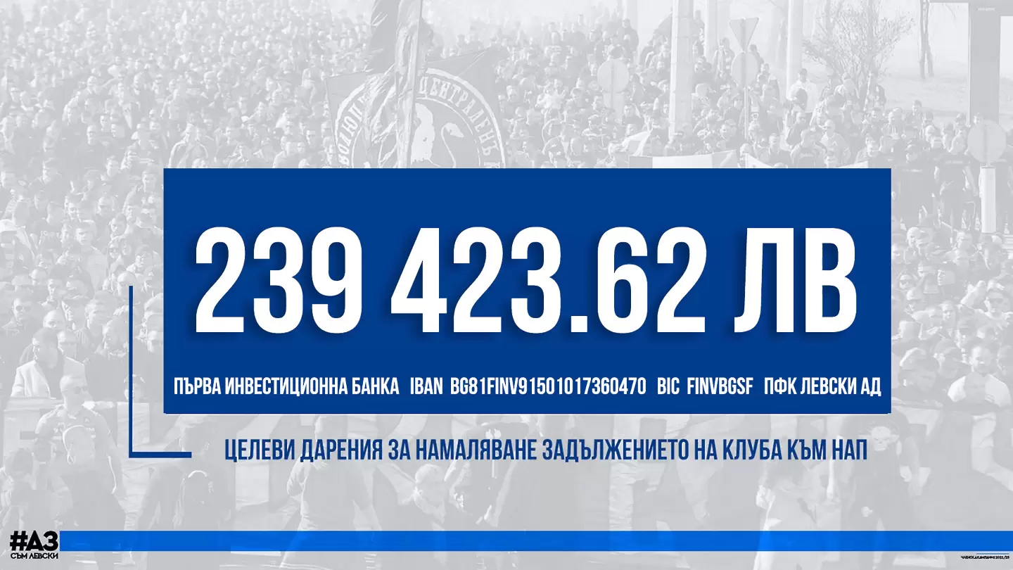 Левски с информация за сметката към НАП, сумата наближава четвърт милион