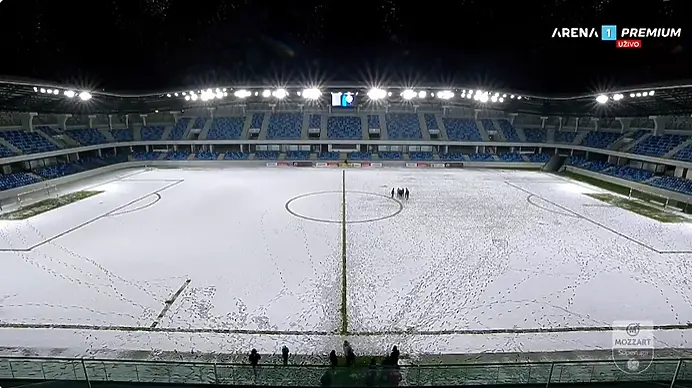 Отложиха мач от елита на Сърбия заради снеговалеж / Arena Sport TV