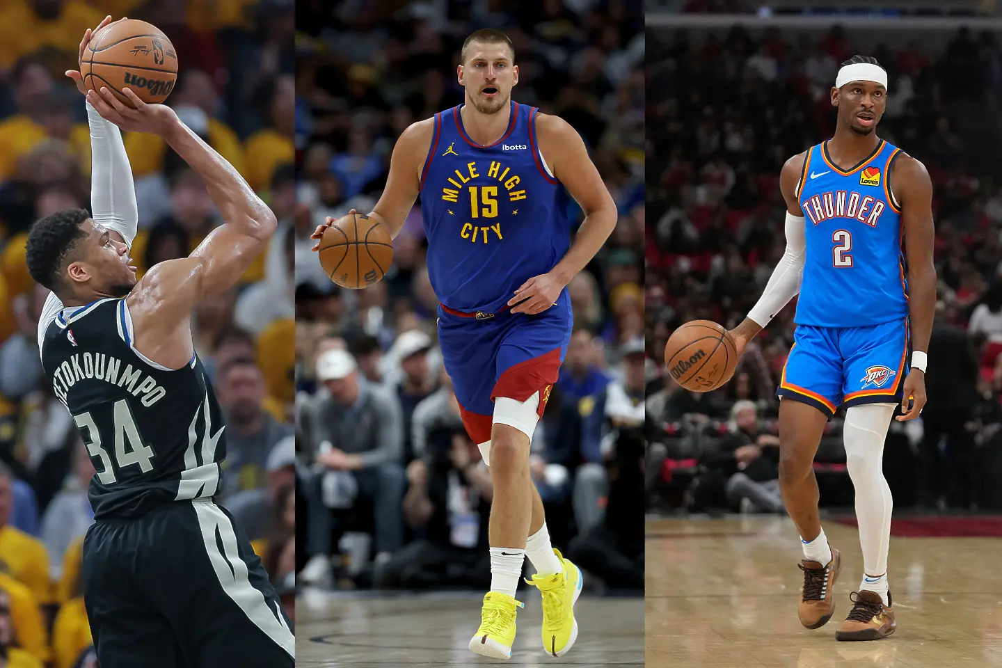 Никола Йокич, Шей Гилджъз-Александър и Янис Адетокумбо / Getty Images