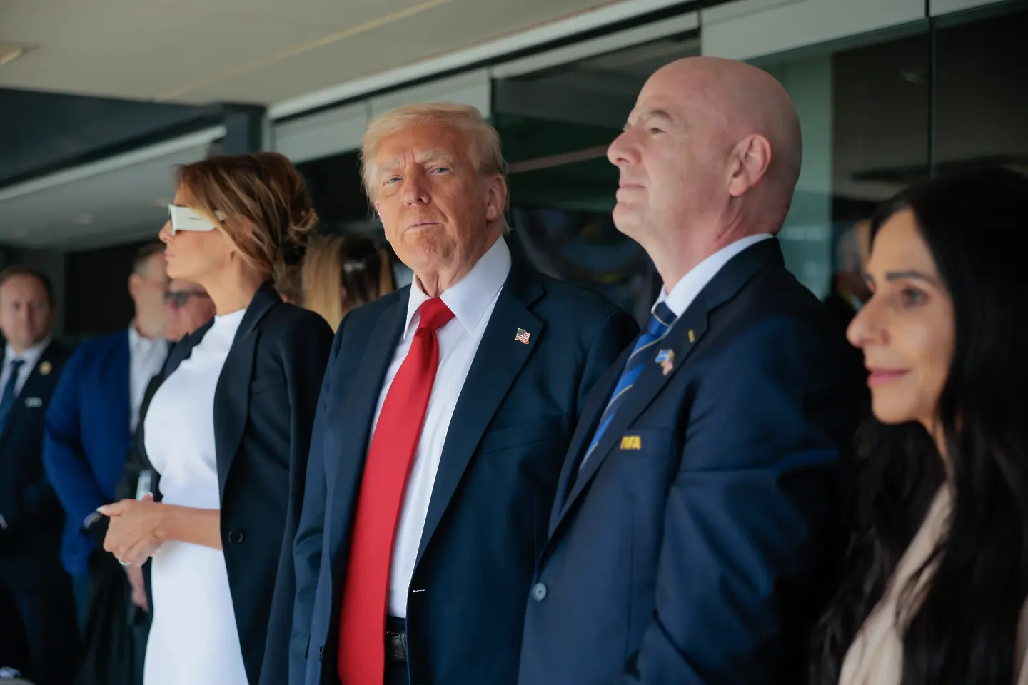 Мелания Тръмп, Доналд Тръмп и Джани Инфантино / Getty Images