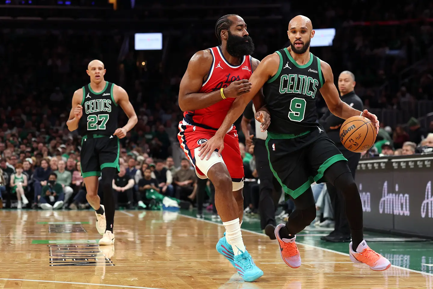 Дерик Уайт, Джеймс Хардън, Бостън Селтикс - ЛА Клипърс / Getty Images