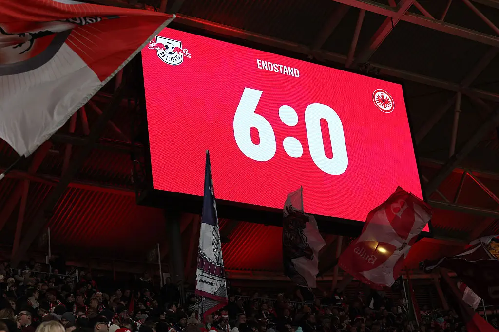 Светлинното табло на мача РБ Лайциг - Айнтрахт Франкфурт / Getty Images 