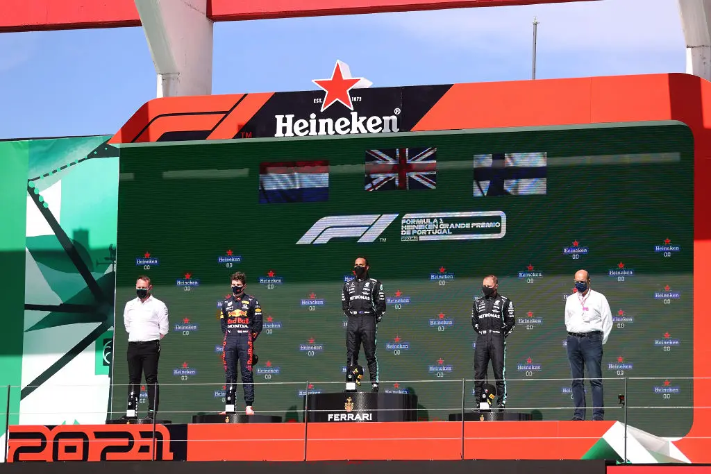 Подиума в Гран При на Португалия през 2021 г. / Getty Images 