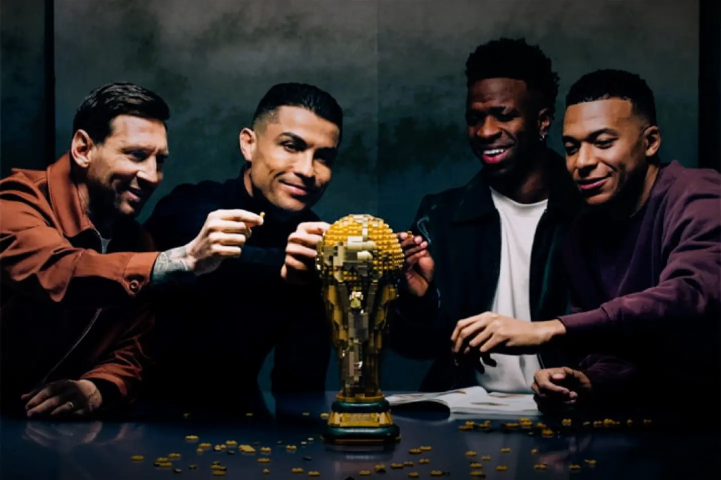 Лионел Меси, Кристиано Роналдо, Винисиус, Килиан Мбапе / LEGO