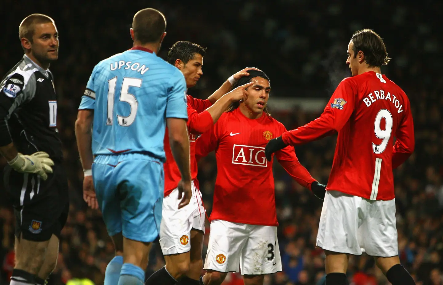 Кристиано Роналдо, Карлос Тевес, Димитър Бербатов; Манчестър Юнайтед - Уест Хем (29.10.2008) / Getty Images